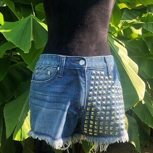 New Ellison Denim Stud Shorts Blue Jean Cutoffs From Karma in Auburn Size M